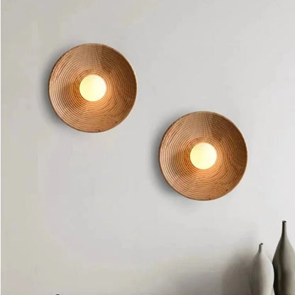 Japandi Round Wood Wall Sconce